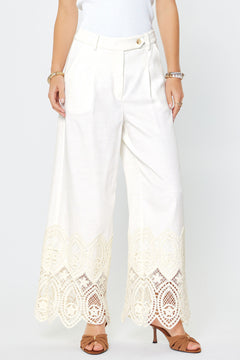 High Waist Wide Leg Pant with Crochet Detail