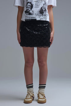 Scalloped Sequin Mini Skirt