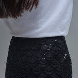 Scalloped Sequin Mini Skirt