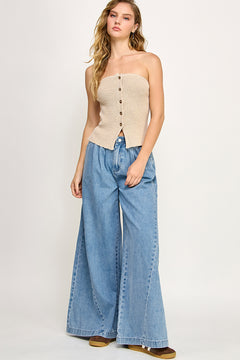 Super Wide Leg Soft Denim Pant - Denim, Women's Pants Collection
