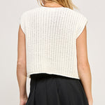Crochet Chunky Vest Button Down - white, womens top collection