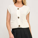 Crochet Chunky Vest Button Down - white, womens top collection