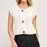 Crochet Chunky Vest Button Down - white, womens top collection