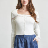 Lace Insert Ribbed Sweater Top