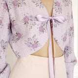 Cropped Floral Front Bow Tie Cardigan