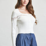 Lace Insert Ribbed Sweater Top