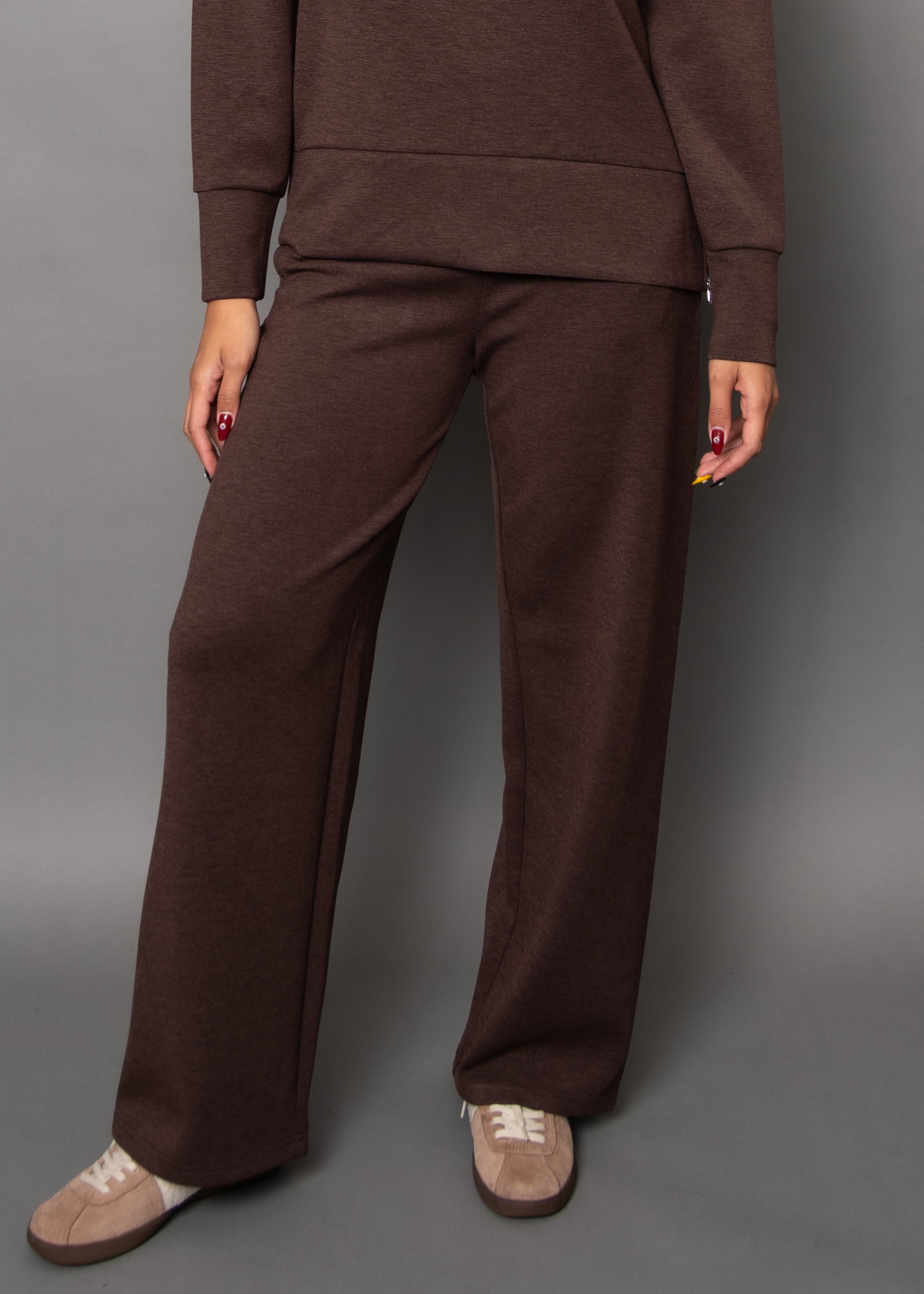 Soft Knit Pull On Straight Pant - brown, womens pants/matching set collection