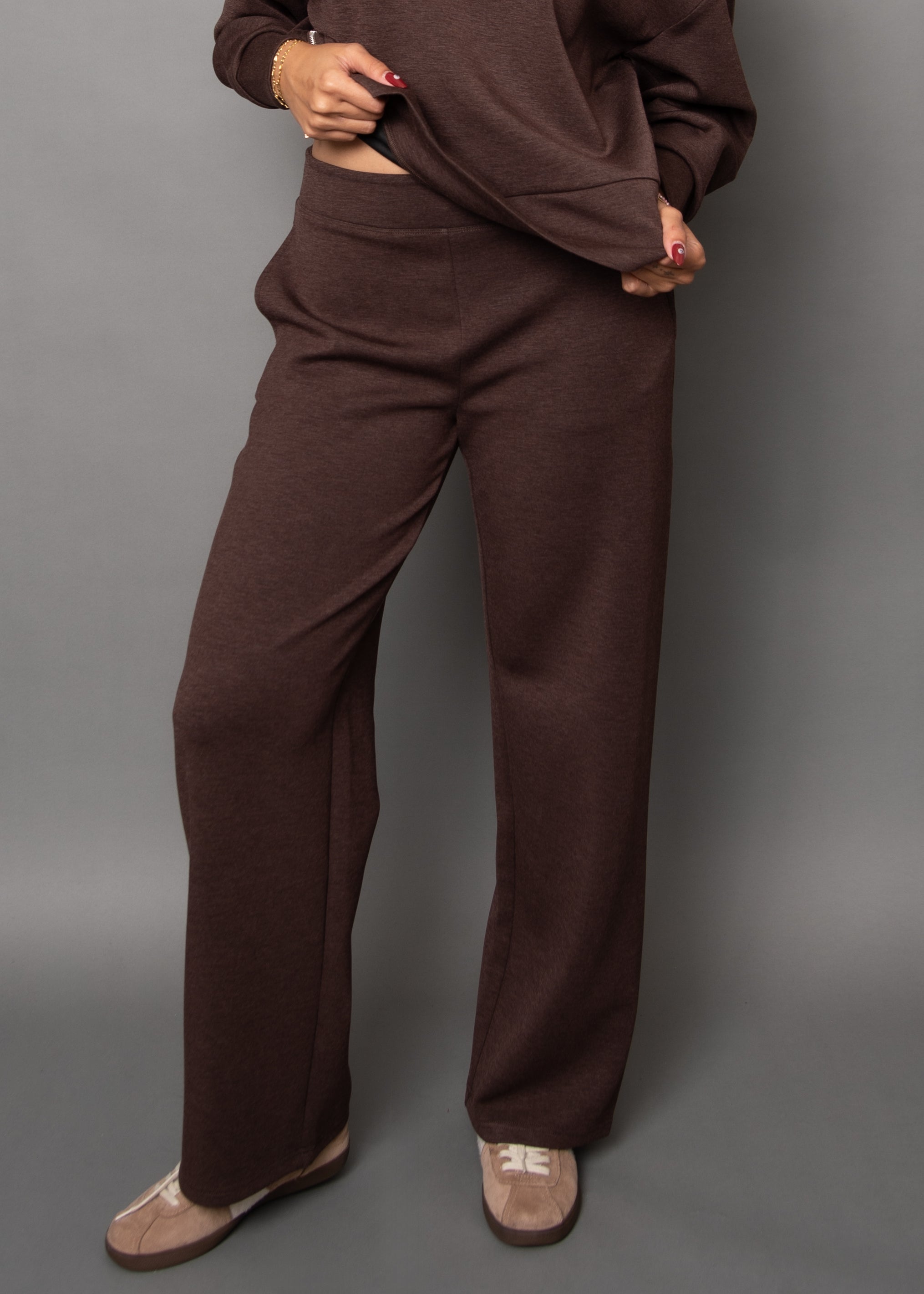 Soft Knit Pull On Straight Pant - brown, womens pants/matching set collection