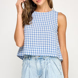 Gingham Linen Scoop Neck Tank