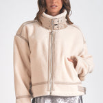 Fleece Oversized Bomber Jacket - white, womens jacket collection