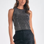 Rhinestone Studded Tank Top - black, womens tank top collection