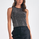 Rhinestone Studded Tank Top - black, womens tank top collection