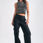 Rhinestone Studded Tank Top - black, womens tank top collection