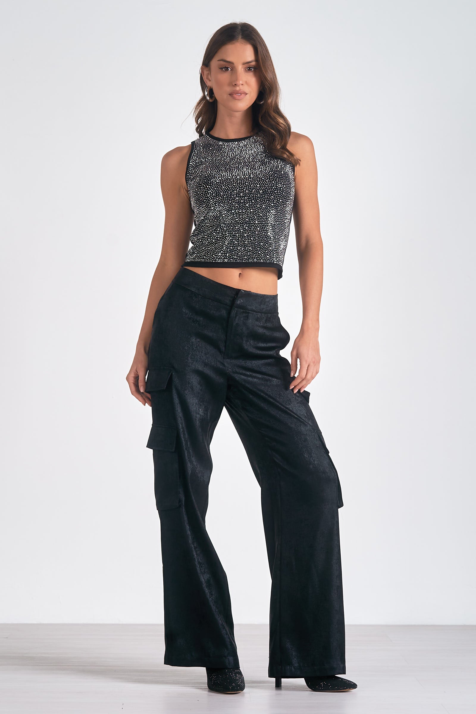 Rhinestone Studded Tank Top - black, womens tank top collection