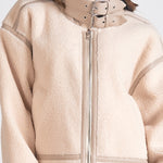 Fleece Oversized Bomber Jacket - white, womens jacket collection