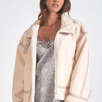 Fleece Oversized Bomber Jacket - white, womens jacket collection