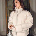 Fleece Oversized Bomber Jacket - white, womens jacket collection