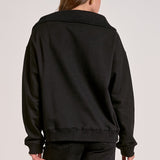 Quarter Zip Collared Sweatshirt - Black, Women's Tops Collection