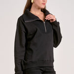 Quarter Zip Collared Sweatshirt - Black, Women's Tops Collection