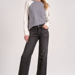 Two Tone Crewneck Sweater - grey/white, womens sweater collection