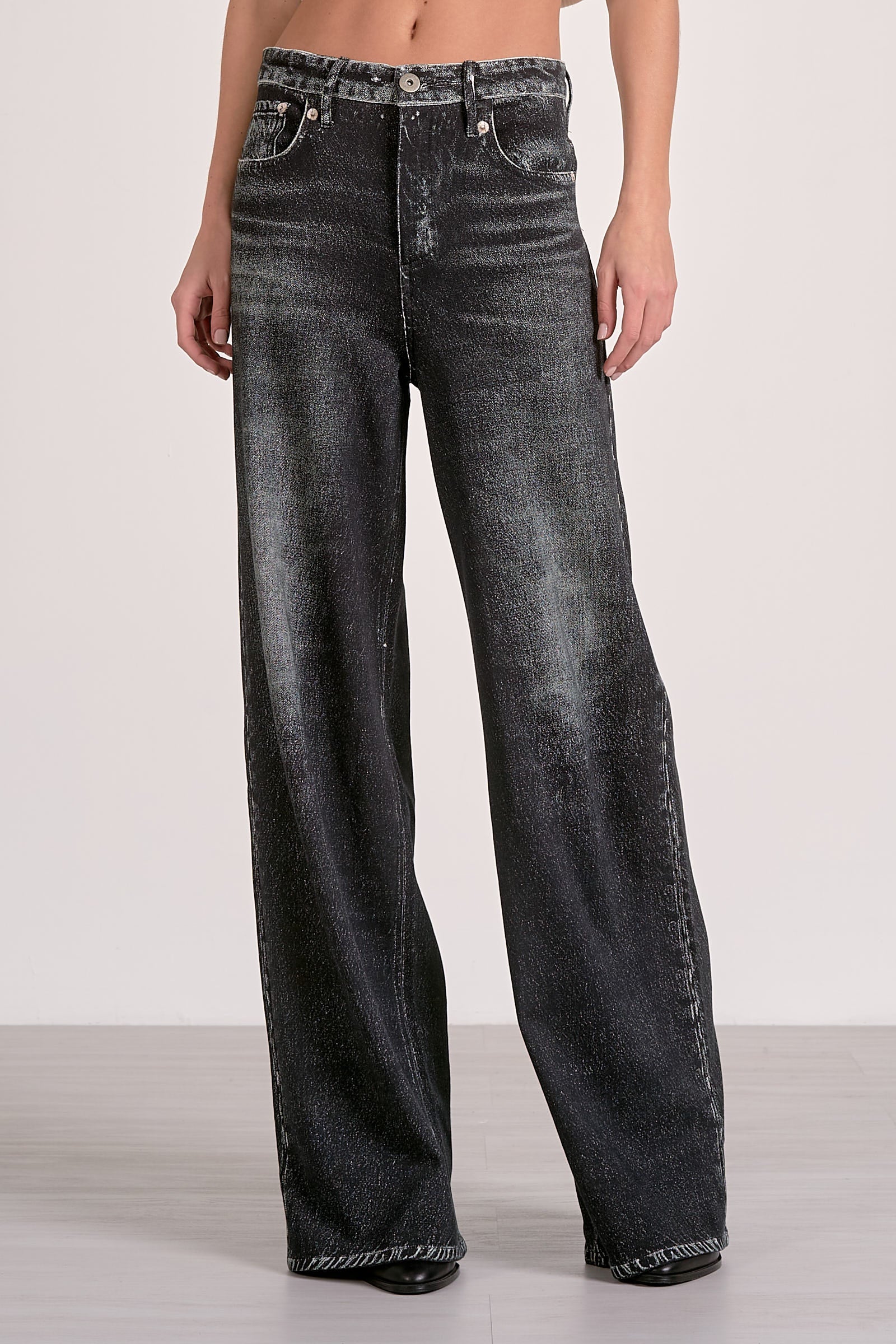 Grey Wash Wide Leg Jean With Elastic Waistband - Grey, Women's Jeans Collection