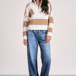 Quarter Zip Stripe Sweater - Camel, Women's Tops Collection