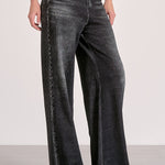 Grey Wash Wide Leg Jean With Elastic Waistband - Grey, Women's Jeans Collection