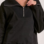 Quarter Zip Collared Sweatshirt - Black, Women's Tops Collection