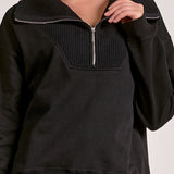 Quarter Zip Collared Sweatshirt - Black, Women's Tops Collection
