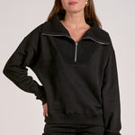 Quarter Zip Collared Sweatshirt - Black, Women's Tops Collection