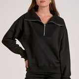 Quarter Zip Collared Sweatshirt - Black, Women's Tops Collection
