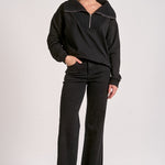 Quarter Zip Collared Sweatshirt - Black, Women's Tops Collection