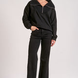 Quarter Zip Collared Sweatshirt - Black, Women's Tops Collection