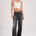 Grey Wash Wide Leg Jean With Elastic Waistband - Grey, Women's Jeans Collection