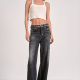 Grey Wash Wide Leg Jean With Elastic Waistband - Grey, Women's Jeans Collection