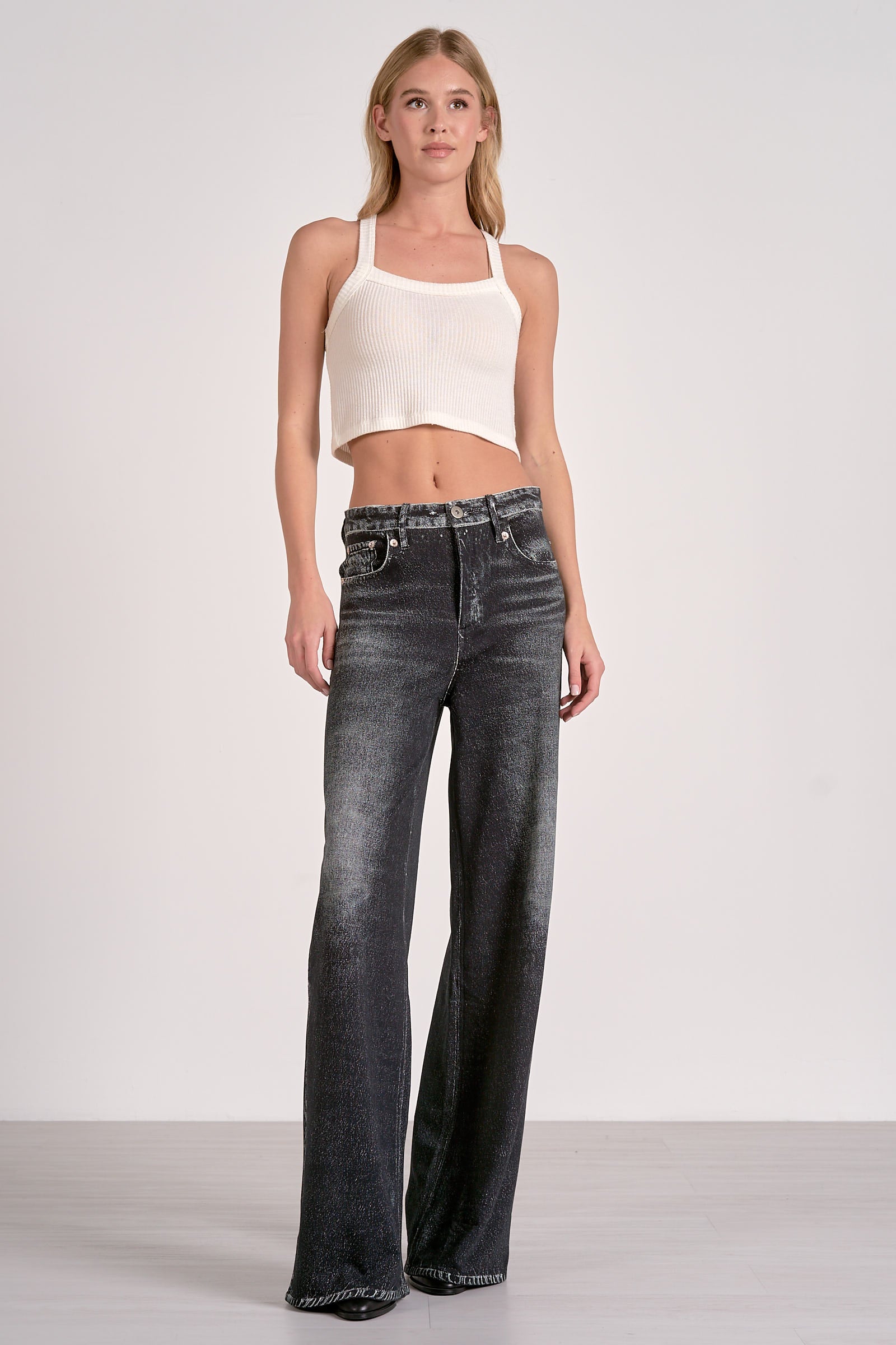 Grey Wash Wide Leg Jean With Elastic Waistband - Grey, Women's Jeans Collection