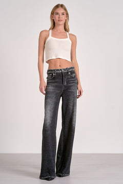 Grey Wash Wide Leg Jean With Elastic Waistband - Grey, Women's Jeans Collection