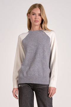 Two Tone Crewneck Sweater - grey/white, womens sweater collection