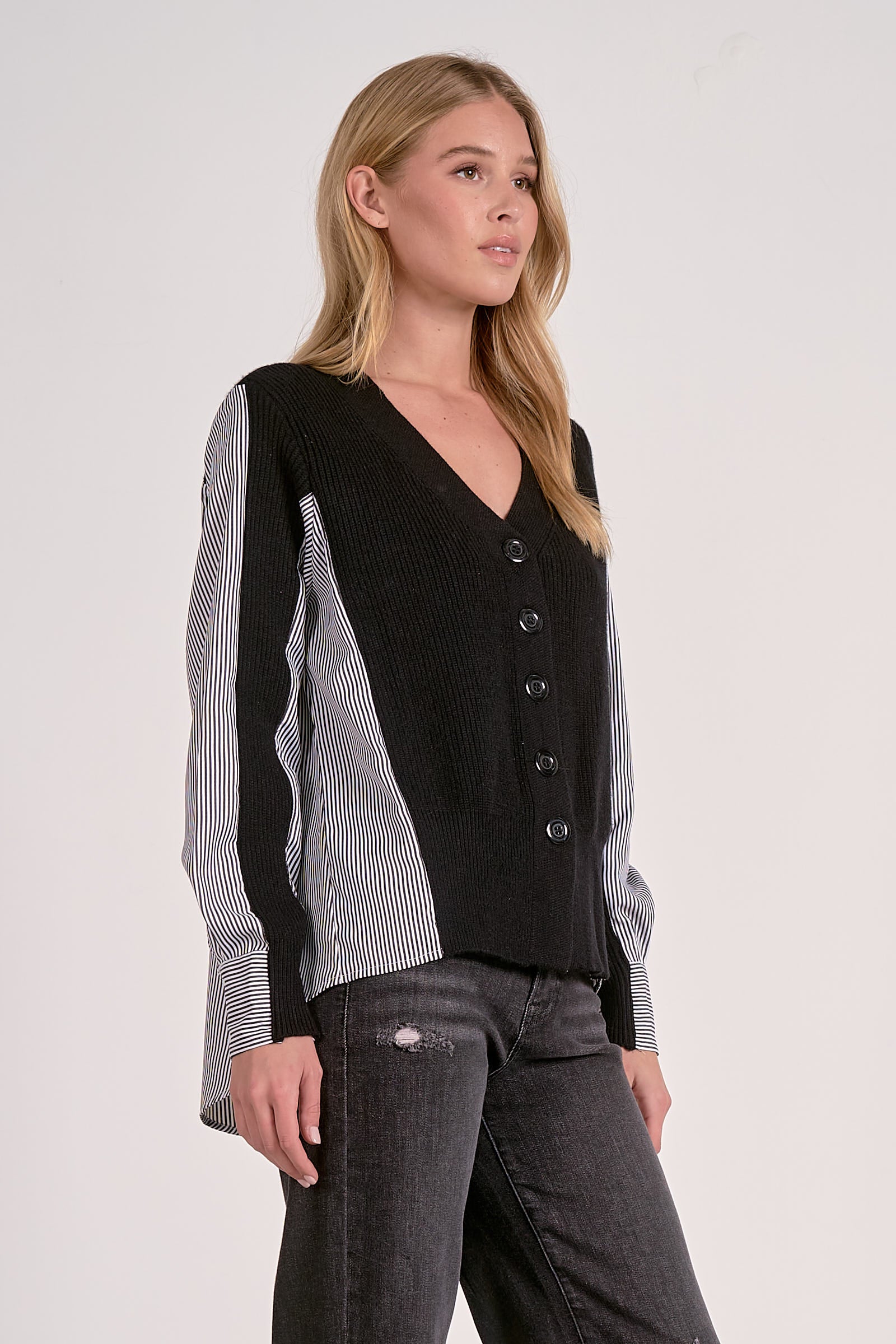Stripe Blouse Cardigan - black/grey, womens cardigan collection