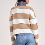Quarter Zip Stripe Sweater - Camel, Women's Tops Collection