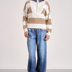 Quarter Zip Stripe Sweater - Camel, Women's Tops Collection