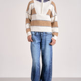 Quarter Zip Stripe Sweater - Camel, Women's Tops Collection