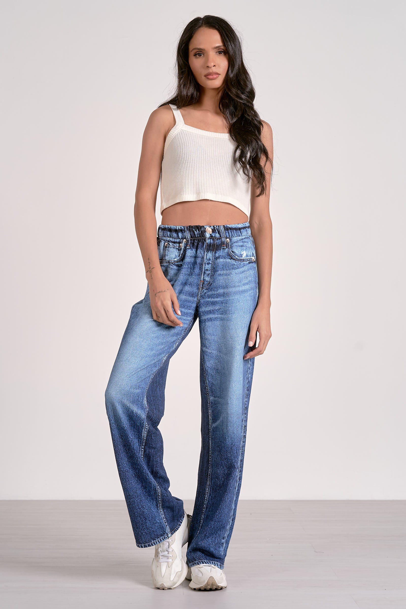 Wide Leg Jean With Elastic Waistband =- Denim Wash, Women's Pants Collection