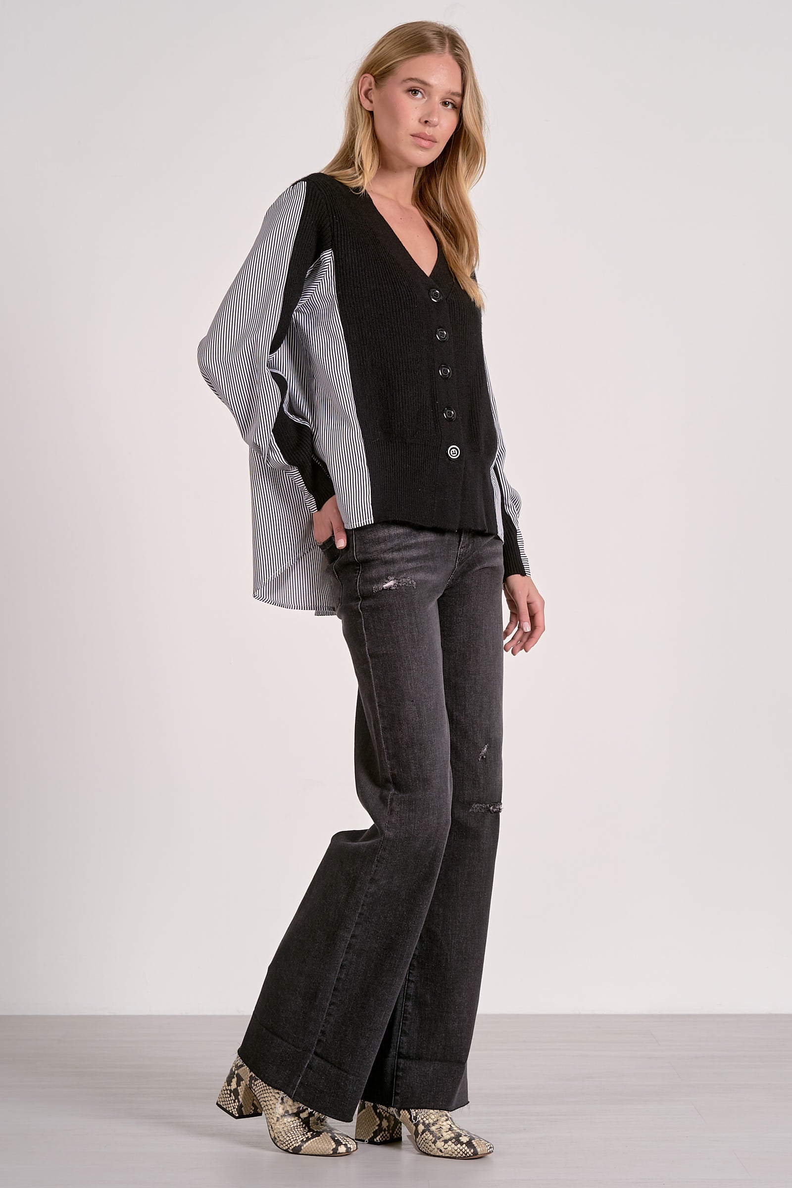 Stripe Blouse Cardigan - black/grey, womens cardigan collection