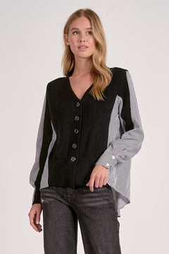 Stripe Blouse Cardigan - black/grey, womens cardigan collection