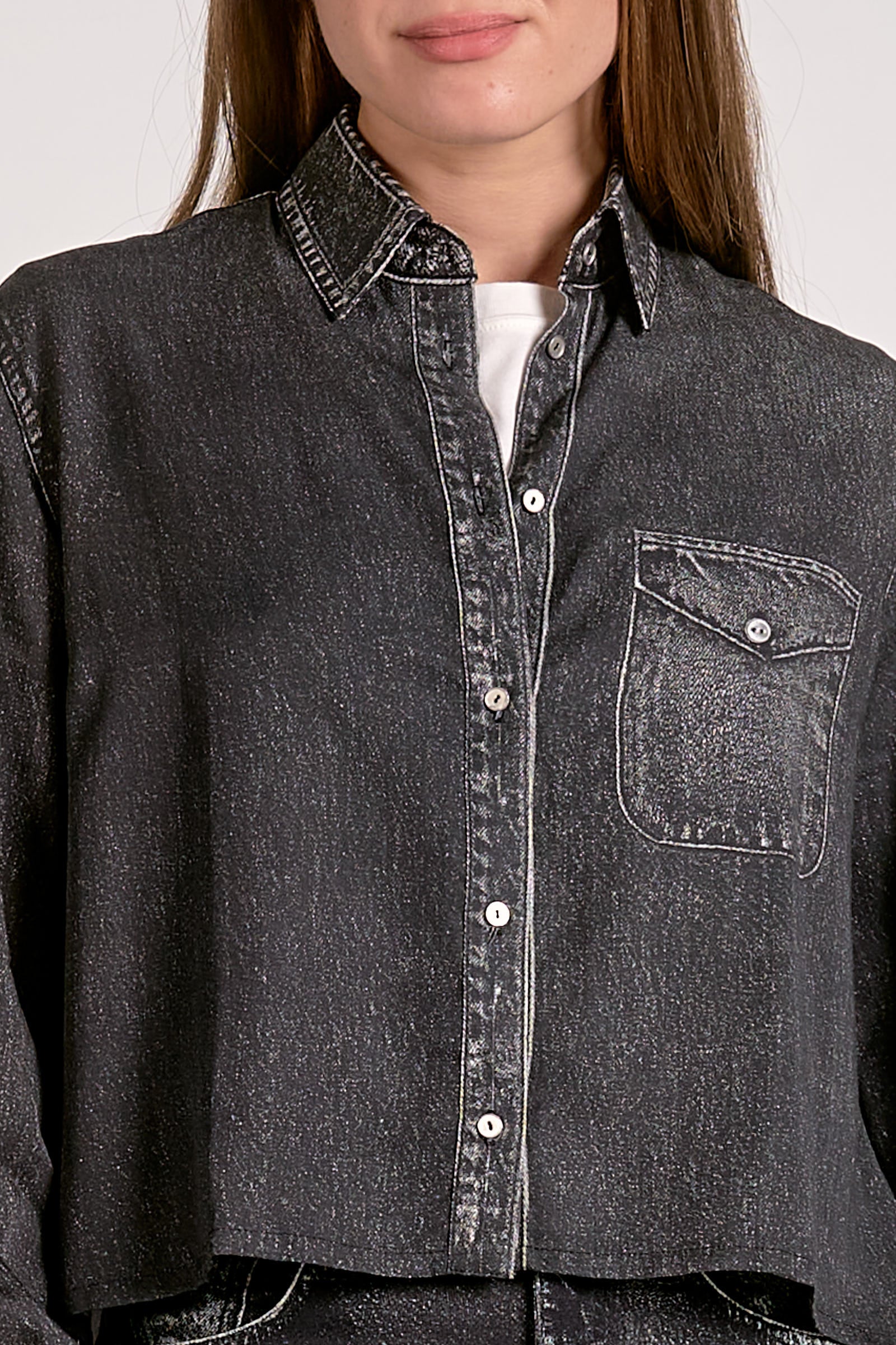 Denim Button Down - Grey, Women's Tops Collection