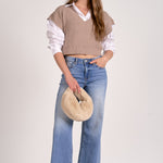 Crop Sweater Vest - Taupe, Women's Tops Collection