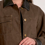 Bomber Jacket With Leather Trim on Collar