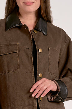 Bomber Jacket With Leather Trim on Collar