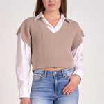 Crop Sweater Vest - Taupe, Women's Tops Collection